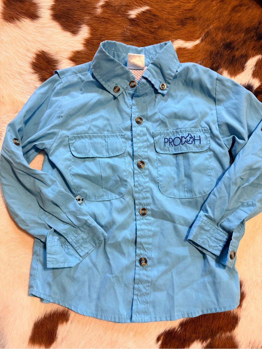 PRODOH Blue Long-Sleeve Button-Up Shirt for Kids 4T